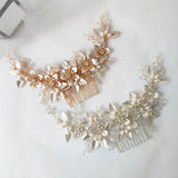 Women Headpiece Freshwater Pearl Headdress Crystal Hair Combs Jewelry
