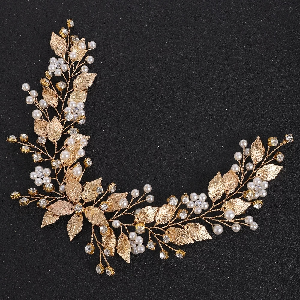 Rose Flower Wedding Headband Pearl Rhinestone Hair Accessory