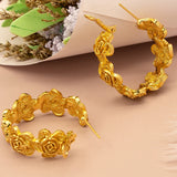 Rose Flower Pattern Hoop Earrings for Women
