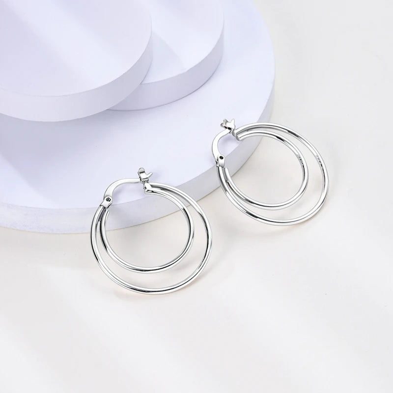 925 Silver Moon Star Hoop Earrings for Party Anniversary Gift
