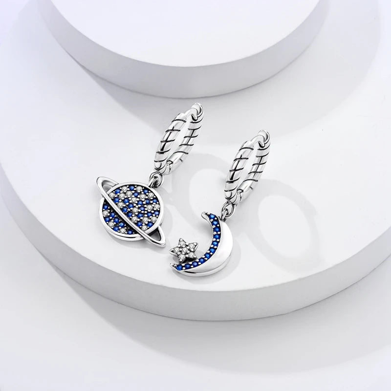 925 Silver Moon Star Hoop Earrings for Party Anniversary Gift