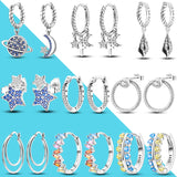 925 Silver Moon Star Hoop Earrings for Party Anniversary Gift