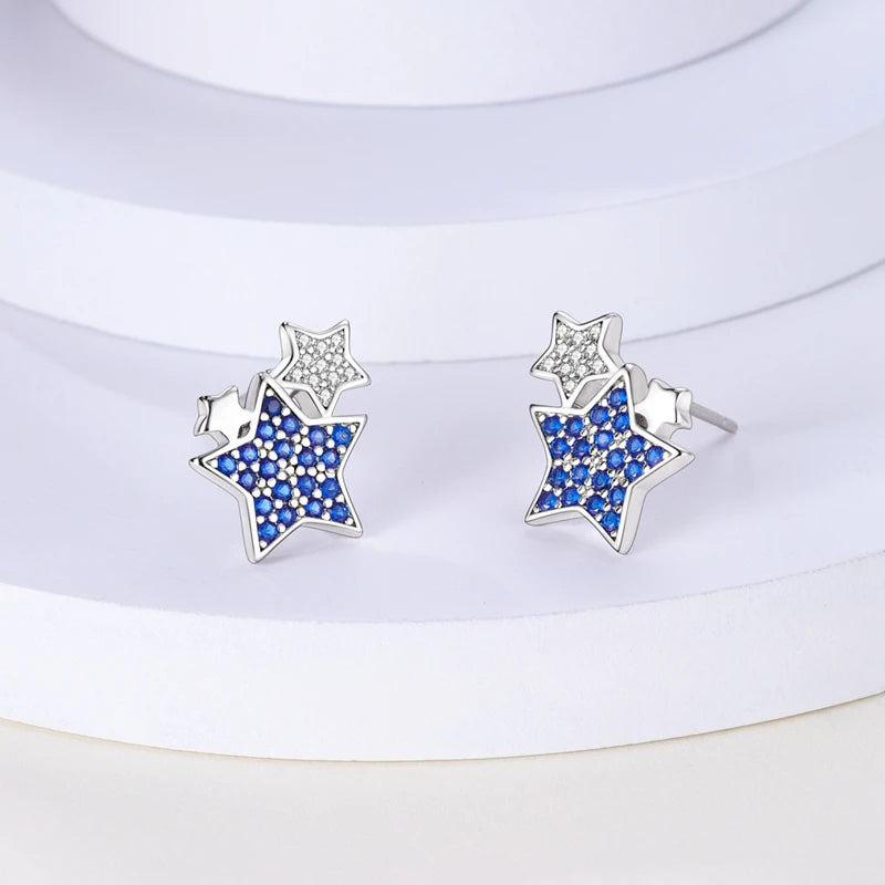 925 Silver Moon Star Hoop Earrings for Party Anniversary Gift