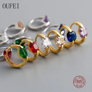 925 Silver Hoop Earrings Multi-color Zircon Charm Small Round Fine Jewelry