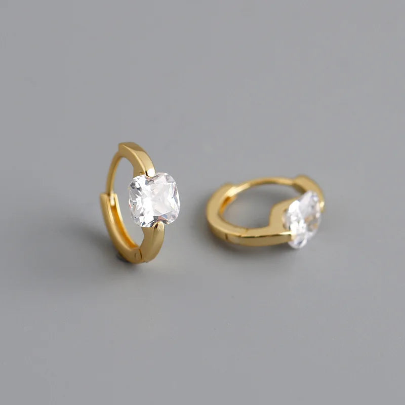 925 Silver Hoop Earrings Multi-color Zircon Charm Small Round Fine Jewelry