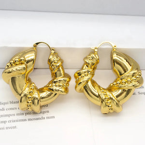 24K Plated Women Hoop Earrings Copper For Daily Wear