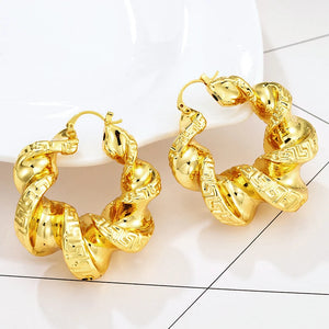 Copper Twist Letter Pattern Clip Earrings