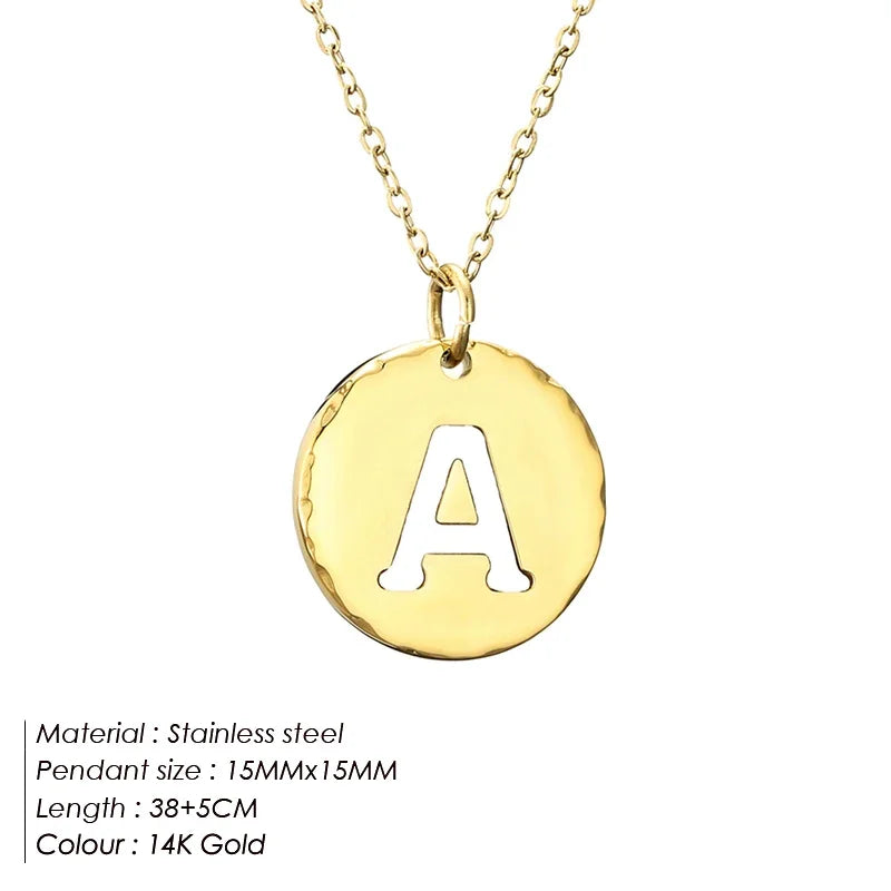 Women Initial Charm Gold Necklace Stainless Steel 26 English Initials Necklace