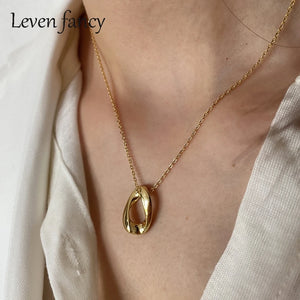 925 Silver Geometric Necklace Twisted Circle Pendant Dainty Boho Jewelry