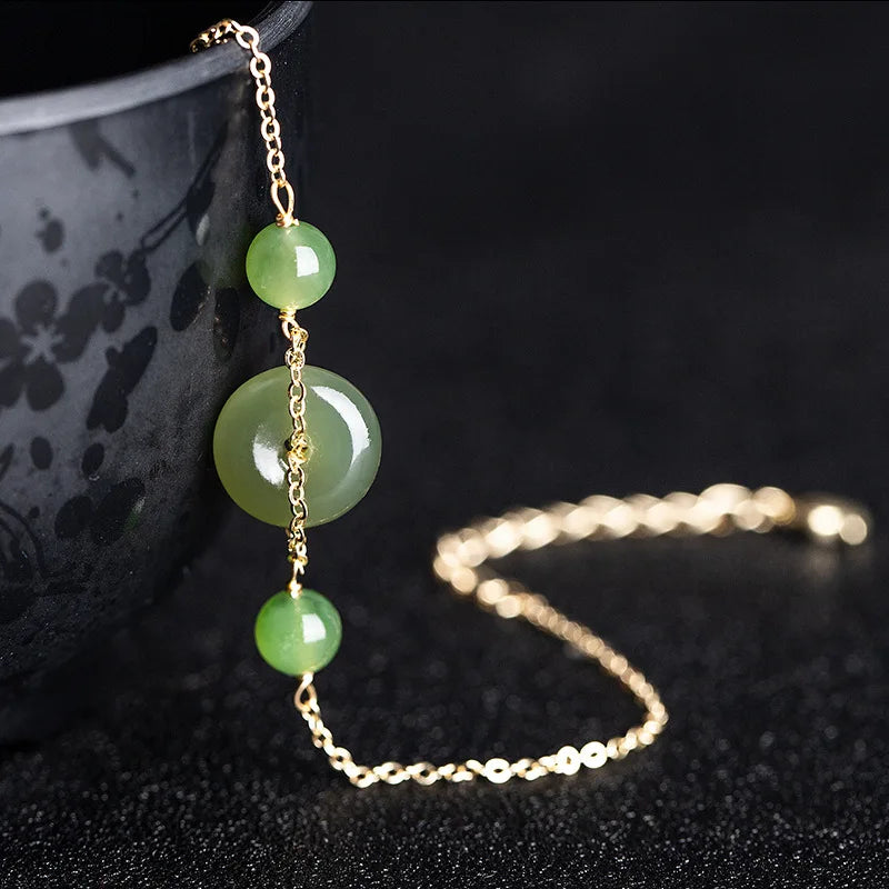 14K Nephrite Stone Circle Bracelet for Valentine Gift