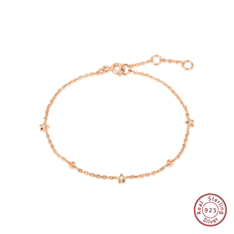 14K Rose Bracelet CZ Sparkling Star Silver Charm Bracelet