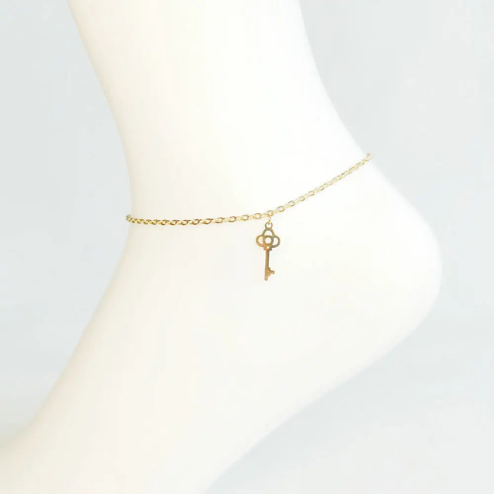 Stainless Steel Silver Key Anklet Bracelet For Women