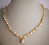 Pink Pearl Oval Pendant Necklace 8mm - Natural Freshwater Pearl