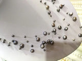 5-Row Necklace Deep Gray Baroque Pearl Pendant 18''
