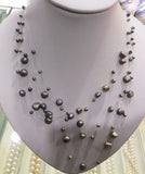 5-Row Necklace Deep Gray Baroque Pearl Pendant 18''