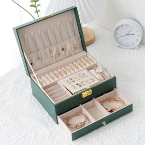 Jewelry Box Organizer Large PU Leather Two Layers Display Holder