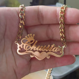 Heart Name Necklace With Butterfly Stainless Steel Crown Nameplate Pendant