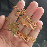 Heart Name Necklace With Butterfly Stainless Steel Crown Nameplate Pendant