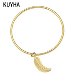 Leaf Pendant Bangle Bracelet with Charm