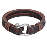 Stylish Leather Rope Chain Bracelet Stainless Steel Nautical Survival