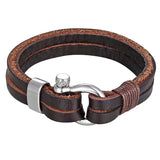 Stylish Leather Rope Chain Bracelet Stainless Steel Nautical Survival