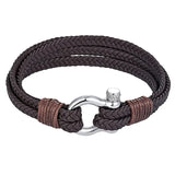 Stylish Leather Rope Chain Bracelet Stainless Steel Nautical Survival