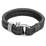 Stylish Leather Rope Chain Bracelet Stainless Steel Nautical Survival