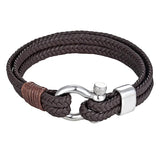 Stylish Leather Rope Chain Bracelet Stainless Steel Nautical Survival