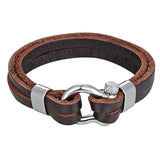 Stylish Leather Rope Chain Bracelet Stainless Steel Nautical Survival