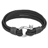 Stylish Leather Rope Chain Bracelet Stainless Steel Nautical Survival