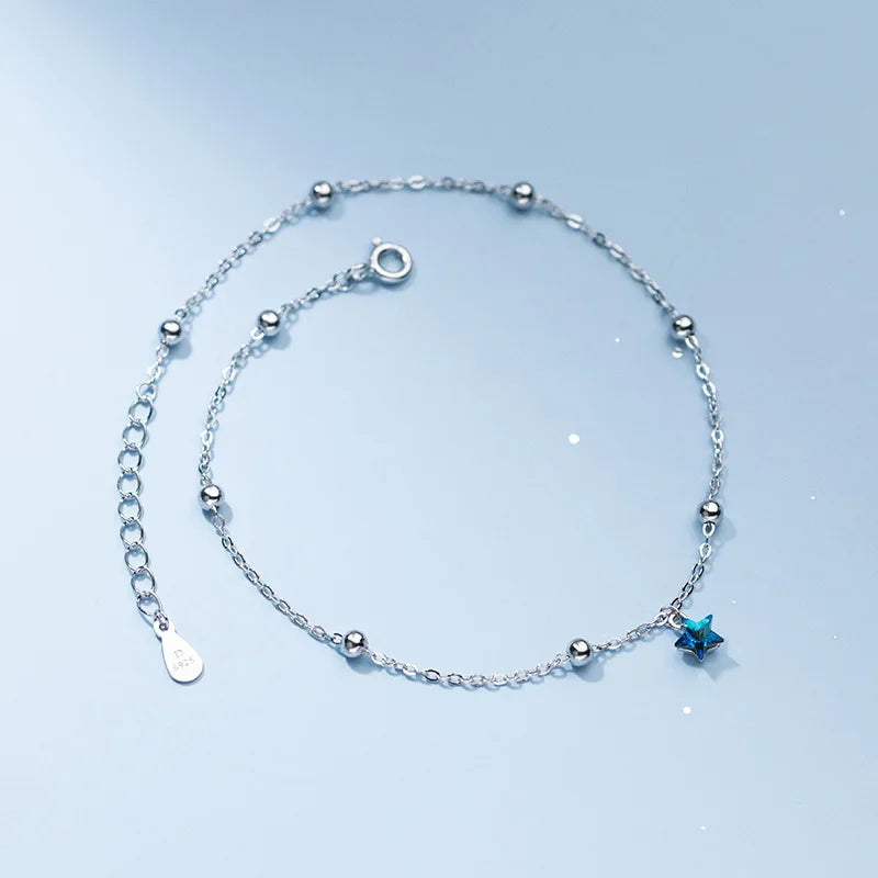 925 Silver Stars Ankle Bracelet Foot Chain Rose Female Accessories