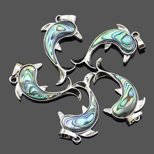 Silver Plated Dolphin Pendant Mother of Pearl Abalone Shell DIY Necklace