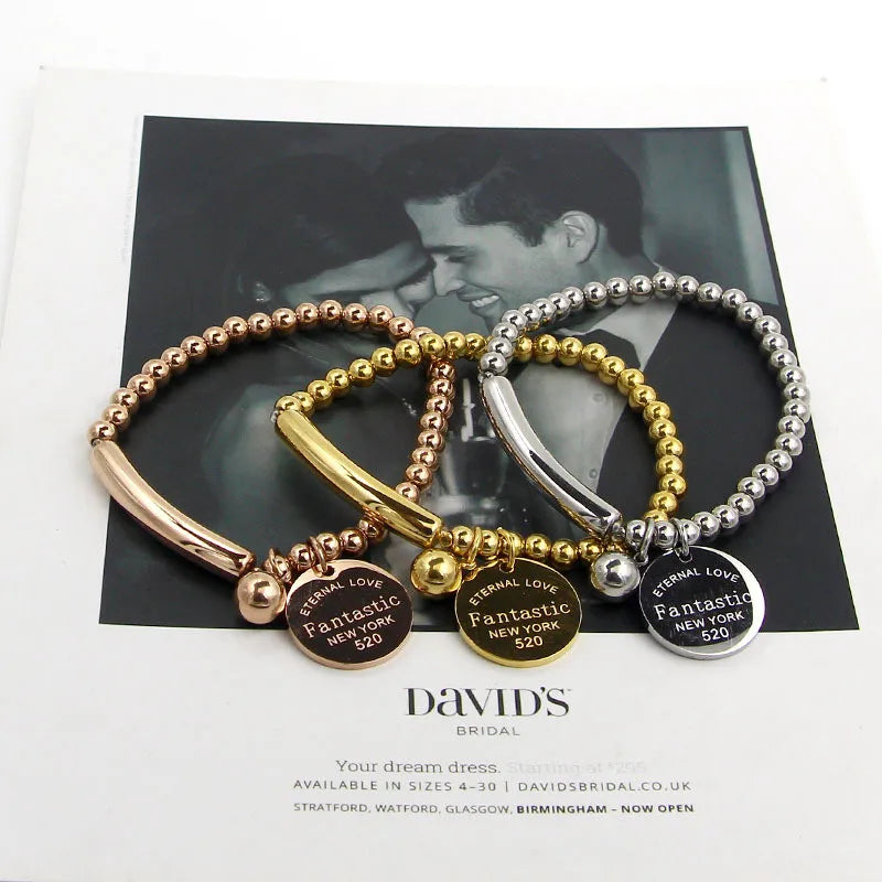 Stainless Steel Ball Beads Bracelet with Circle Tag Charm