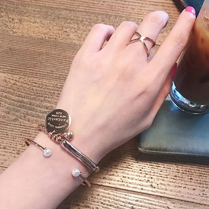 Stainless Steel Ball Beads Bracelet with Circle Tag Charm