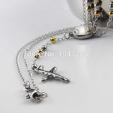 Women's Titanium Steel Rosary Necklace with Cross Pendant