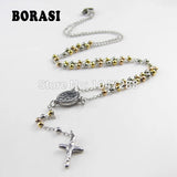Women's Titanium Steel Rosary Necklace with Cross Pendant