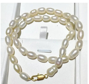 Natural Pearl Necklace, 7x8mm Oval Rice Pearl, 17''