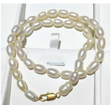 Natural Pearl Necklace, 7x8mm Oval Rice Pearl, 17''