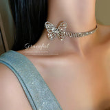 Women Butterfly Choker Necklace Rhinestone Torques Joker Jewelry