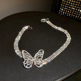 Women Butterfly Choker Necklace Rhinestone Torques Joker Jewelry