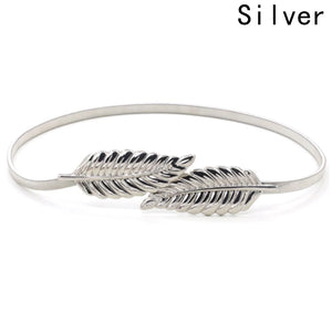 Women Leaf Belt Metal Leaves Cummerbund Clasp Front Stretch Waistband