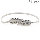 Women Leaf Belt Metal Leaves Cummerbund Clasp Front Stretch Waistband