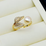 Leaf Shape Freshwater Pearl Engagement Ring