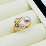 Leaf Shape Freshwater Pearl Engagement Ring