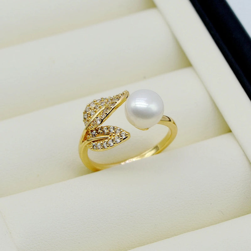 Leaf Shape Freshwater Pearl Engagement Ring
