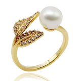 Leaf Shape Freshwater Pearl Engagement Ring