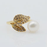 Leaf Shape Freshwater Pearl Engagement Ring