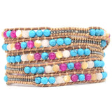 Women Leather Bracelet with Semi Precious Stones Wrap Bracelet