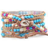 Women Leather Bracelet with Semi Precious Stones Wrap Bracelet