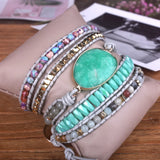 Women Leather Bracelet 5 Strands Wrap Bracelets Boho Gift